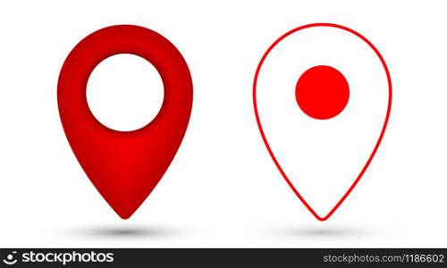 Thin outline red pin location gps icon. Geometric marker flat shape element. Abstract EPS 10 point illustration. Concept vector sign.
