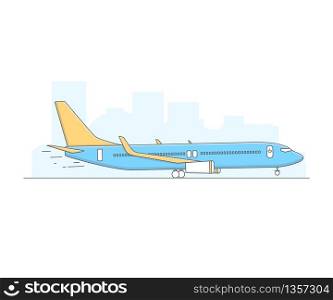 Thine Line art Airplane on airport background for web icons. ilustration vector symbol.