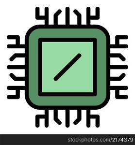 Think cpu icon. Outline think cpu vector icon color flat isolated. Think cpu icon color outline vector