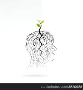 Think green concept. Tree of green idea shoot grow on human head symbol. business and green industrial idea. Vector illustration