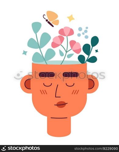 Think happy thoughts flat concept vector spot illustration. Self affirmations head 2D cartoon character on white for web UI design. Positive attitude wellbeing isolated editable creative hero image. Think happy thoughts flat concept vector spot illustration