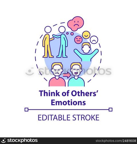 Think of others emotions concept icon. Improving emotional awareness abstract idea thin line illustration. Understanding. Isolated outline drawing. Editable stroke. Arial, Myriad Pro-Bold fonts used. Think of others emotions concept icon