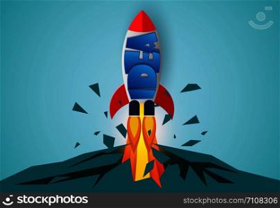 think outside the box. space shuttle launch to the sky. startup business concept . creative iead. icon rocket. leadership. illustration cartoon vector