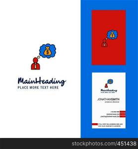 Thinking about money Creative Logo and business card. vertical Design Vector