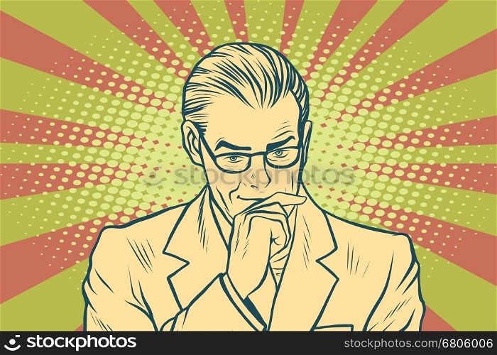 Thinking businessman. Pop art retro vector illustration. Business people. Thinking businessman pop art retro