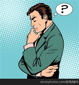 Thinking businessman questions. Thinking businessman questions then art retro style