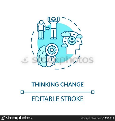 Thinking change concept icon. Personal improvement, emotional growth idea thin line illustration. Positivity, cognitive behavioral therapy. Vector isolated outline RGB color drawing. Editable stroke. Thinking change concept icon