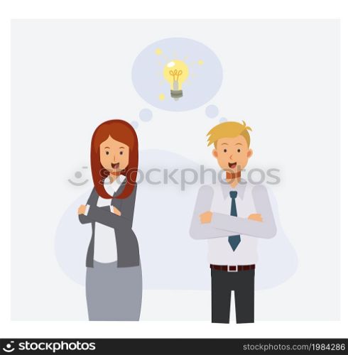 Thinking, having idea, brainstorm concept.Team of business Having idea and solution.Flat vector 2d cartoon character illustration