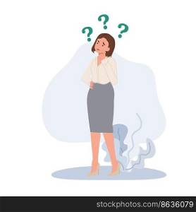 thinking, help Confused businesspeople asking questions with question mark around. Vector illustration 