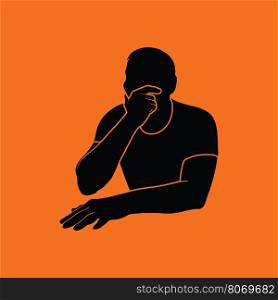 Thinking man icon. Orange background with black. Vector illustration.