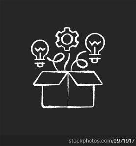 Thinking outside the box chalk white icons set on black background. Think differently, unconventionally, or from a new perspective. Creative thinking skills. Isolated vector chalkboard illustration. Thinking outside the box chalk white icons set on black background