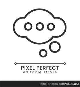Thinking pixel perfect linear icon. Idea generation. Bubble with dots. Invention and creativity. Thin line illustration. Contour symbol. Vector outline drawing. Editable stroke. Poppins font used. Thinking pixel perfect linear icon