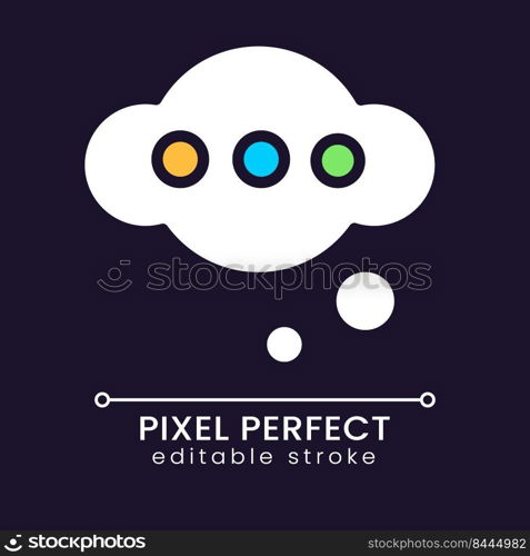 Thinking pixel perfect RGB color icon for dark theme. Idea generation. Invention and creativity. Simple filled line drawing on night mode background. Editable stroke. Poppins font used. Thinking pixel perfect RGB color icon for dark theme