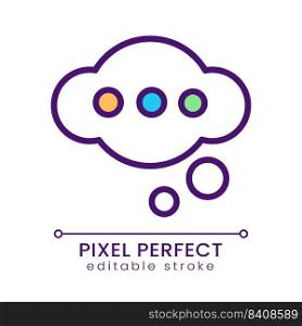 Thinking pixel perfect RGB color icon. Idea generation. Bubble with dots. Invention and creativity. Isolated vector illustration. Simple filled line drawing. Editable stroke. Poppins font used. Thinking pixel perfect RGB color icon