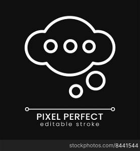 Thinking pixel perfect white linear icon for dark theme. Idea generation. Invention and creativity. Thin line illustration. Isolated symbol for night mode. Editable stroke. Poppins font used. Thinking pixel perfect white linear icon for dark theme