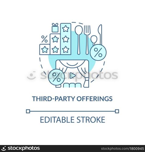 Third-party offerings blue concept icon. Websites and subscription usage abstract idea thin line illustration. Clients loyalty trend. Vector isolated outline color drawing. Editable stroke. Third-party offerings blue concept icon