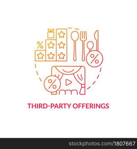 Third-party offerings red gradient concept icon. Websites and subscription usage abstract idea thin line illustration. Clients loyalty trend. Vector isolated outline color drawing.. Third-party offerings red gradient concept icon