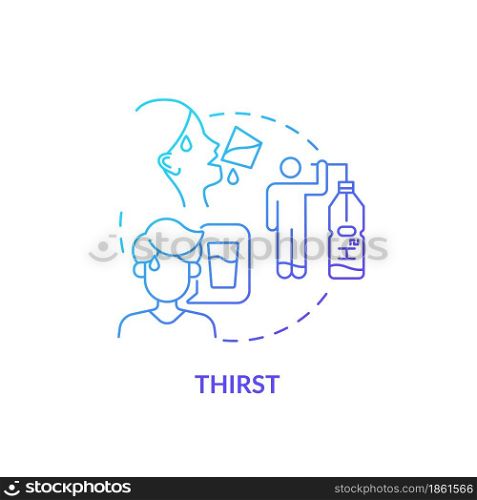 Thirst blue gradient concept icon. Excessive thirst is diabetes sign. Fluid balance in body. Dehydration sign abstract idea thin line illustration. Vector isolated outline color drawing.. Thirst blue gradient concept icon