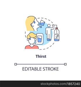 Thirst concept icon. Excessive thirst is diabetes sign. Fluid balance in body. Dehydration sign abstract idea thin line illustration. Vector isolated outline color drawing. Editable stroke. Thirst concept icon