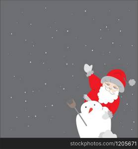 This file represents Santa Claus and a Snowman in a grey background with snowflakes. Everything is grouped and divided