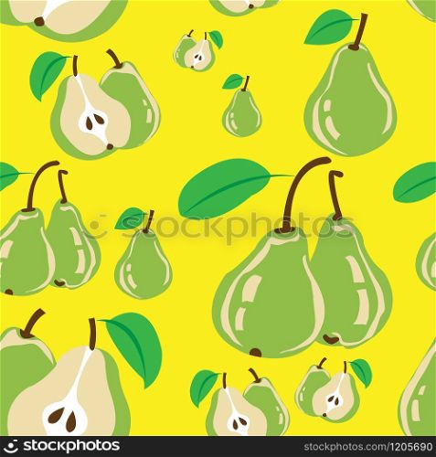 This illustration represents a pear seamless pattern with yellow background