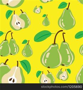 This illustration represents a pear seamless pattern with yellow background