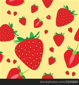 This illustration represents a strawberry seamless pattern with a light yellow background.