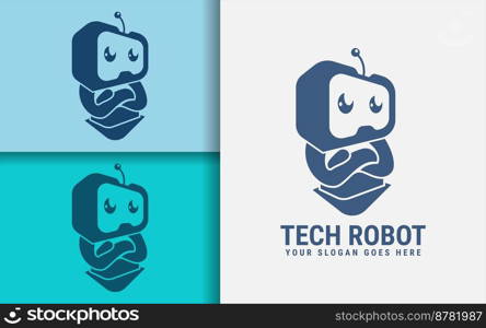 This image features a robot pose logo with minimalist concept, perfect for use in branding and marketing materials for a tech or futuristic themed business.