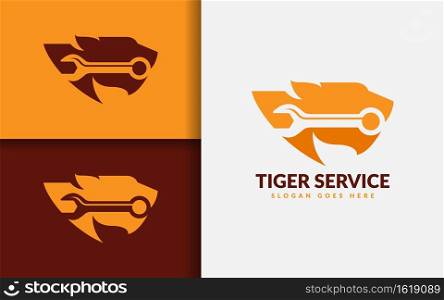 This image features a tiger silhouette and wrench symbol combination logo design, suitable for use in branding and marketing materials for a tech or service-oriented company.