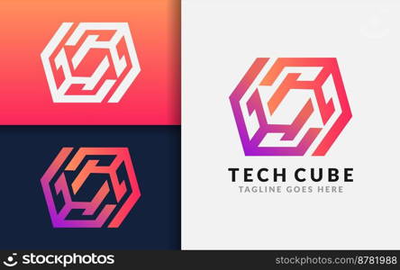 This image features an abstract colorful tech cube logo design, suitable for use in branding and marketing materials for a tech or business company.