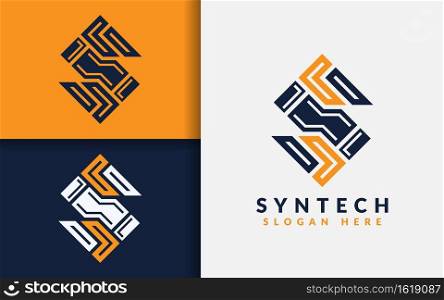 This image features an initial letter S logo with a modern tech style concept design, usable for branding materials for a tech-themed business or any business seeking a modern, sleek look.