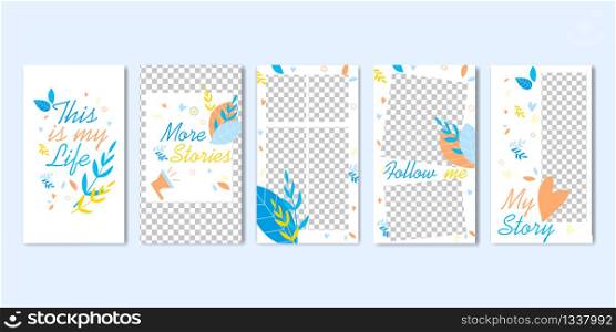This is My Life. More Story. Follow Me Highlight Cover Set Vector Illustration. Stories Frame Template with Transparent Background. Social Media Banner. Personal Photo Blog. Mobile Phone Application. My Life More Stories Follow Me Highlight Cover