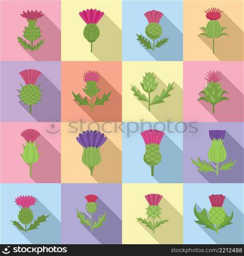 Thistle icons set flat vector. Scottish flower. Blossom plant. Thistle icons set flat vector. Scottish flower