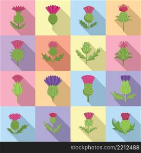 Thistle icons set flat vector. Scottish flower. Blossom plant. Thistle icons set flat vector. Scottish flower