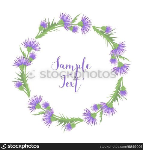 Thistle with leaves. Vector illustration of thistle decoration with leaves on a white background