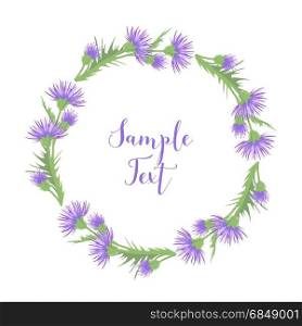 Thistle with leaves. Vector illustration of thistle decoration with leaves on a white background