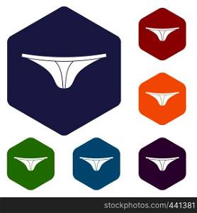Thongs icons set hexagon isolated vector illustration. Thongs icons set hexagon