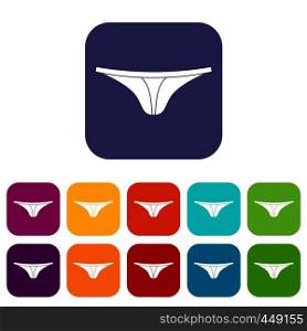 Thongs icons set vector illustration in flat style In colors red, blue, green and other. Thongs icons set flat