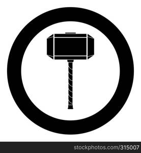 Thor's hammer Mjolnir icon black color vector in circle round illustration flat style simple image. Thor's hammer Mjolnir icon black color vector in circle round illustration flat style image