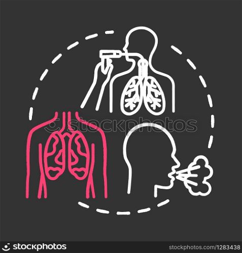 Thoracic oncology chalk RGB color chalk RGB color concept icon. Lung airways inflammatory disease. Asthma, tuberculosis. Pulmonology idea. Vector isolated chalkboard illustration on black background