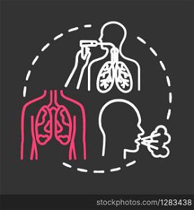 Thoracic oncology chalk RGB color chalk RGB color concept icon. Lung airways inflammatory disease. Asthma, tuberculosis. Pulmonology idea. Vector isolated chalkboard illustration on black background