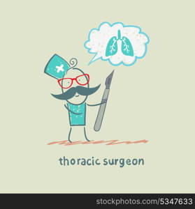 thoracic surgeon holding a scalpel and thinks of the lungs