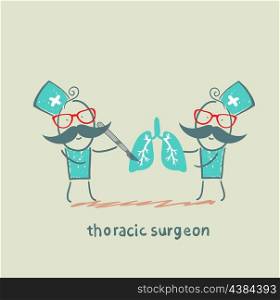thoracic surgeon with a scalpel works on light