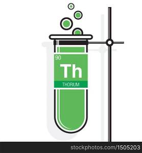 Thorium symbol on label in a green test tube with holder. Element number 90 of the Periodic Table of the Elements - Chemistry