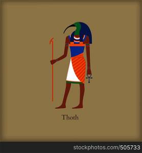 Thoth - God of wisdom and knowledge icon in flat style on a brown background . Thoth - God of wisdom and knowledge icon