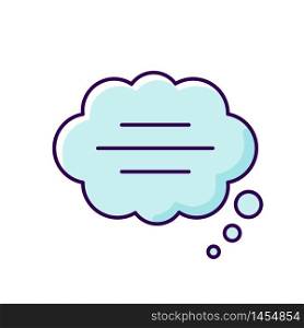 Thought bubble blue RGB color icon. Empty comic speech cloud. Blank dialogue balloon with text space. Comment box with copyspace. Isolated vector illustration. Thought bubble blue RGB color icon