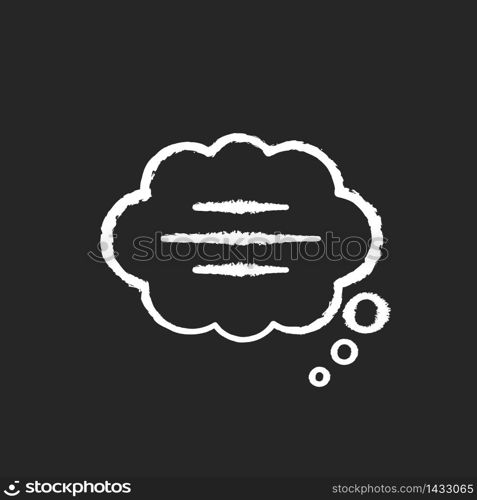 Thought bubble chalk white icon on black background. Empty comic speech cloud. Blank dialogue balloon with text space. Comment box with copyspace. Isolated vector chalkboard illustration. Thought bubble chalk white icon on black background