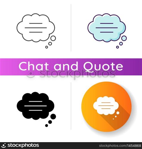 Thought bubble icon. Empty comic speech cloud. Blank dialogue balloon with text space. Comment box with copyspace. Linear black and RGB color styles. Isolated vector illustrations. Thought bubble icon
