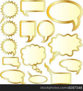Thought or conversation bubble stickers in gold vector