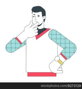 Thoughtful manager wearing v neck sweater vest flat line color vector character. Editable outline half body person on white. Thinking male simple cartoon spot illustration for web graphic design. Thoughtful manager wearing v neck sweater vest flat line color vector character